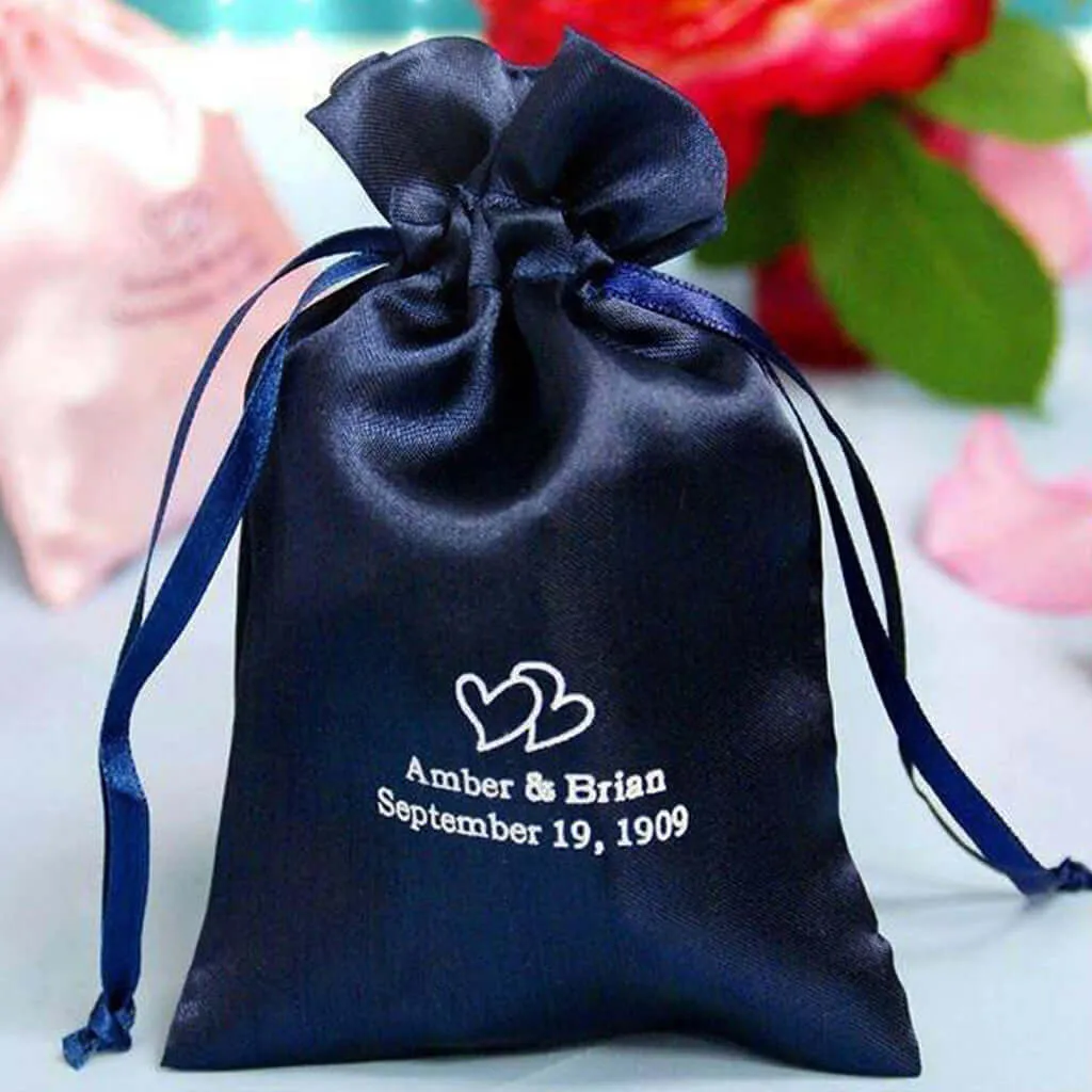 100 Pack Personalized Satin Drawstring Wedding Favor Bags 4"x6"