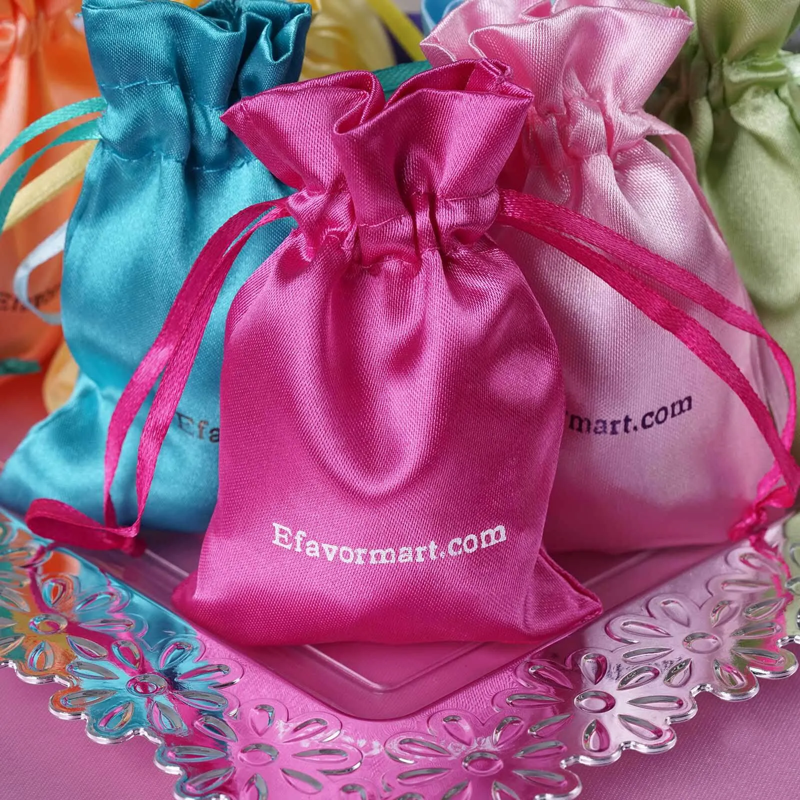 100 Pack Personalized Satin Drawstring Wedding Favor Bags 4"x6"