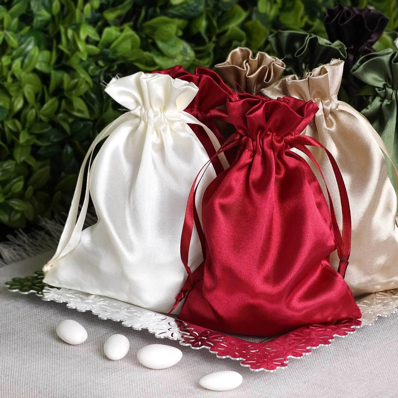 100 Pack Personalized Satin Drawstring Wedding Favor Bags 4"x6"