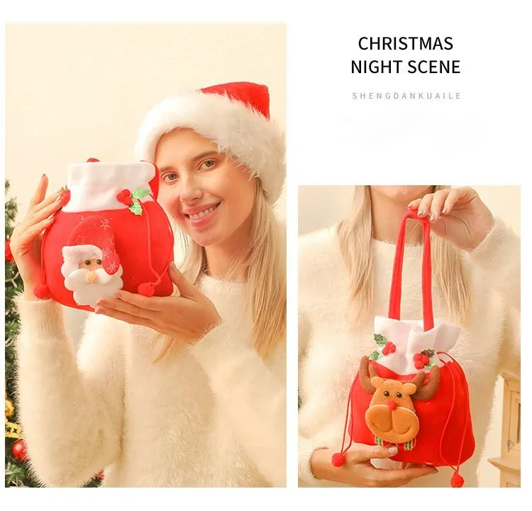 4pcs Christmas Gift Bags Drawstring Christmas Gift Doll Bag Candy Treat Bags