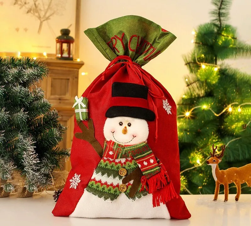 4pcs Christmas Gift Bags Drawstring Christmas Gift Doll Bag Candy Treat Bags