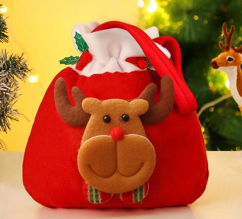 4pcs Christmas Gift Bags Drawstring Christmas Gift Doll Bag Candy Treat Bags