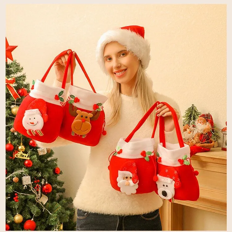 4pcs Christmas Gift Bags Drawstring Christmas Gift Doll Bag Candy Treat Bags