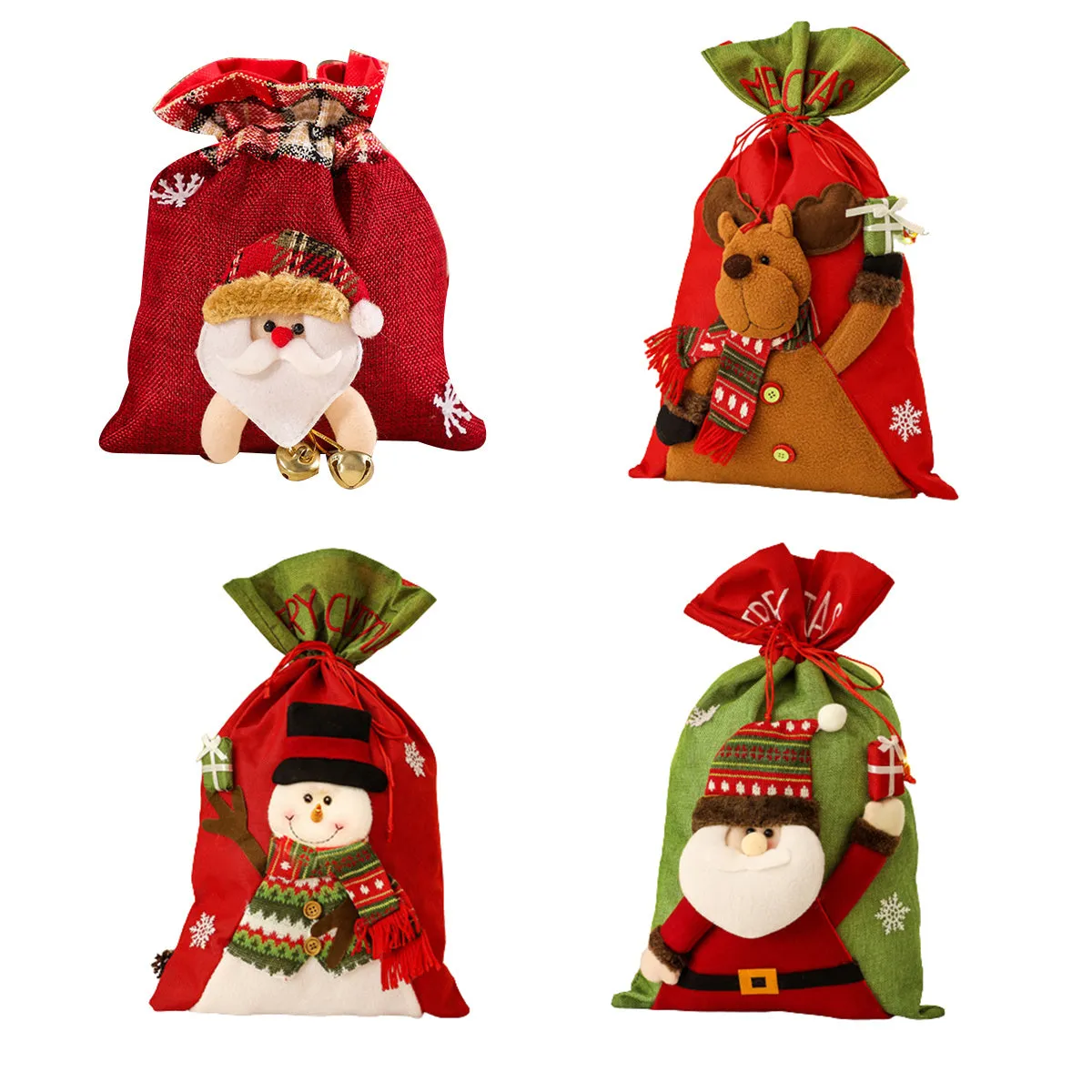 4pcs Christmas Gift Bags Drawstring Christmas Gift Doll Bag Candy Treat Bags