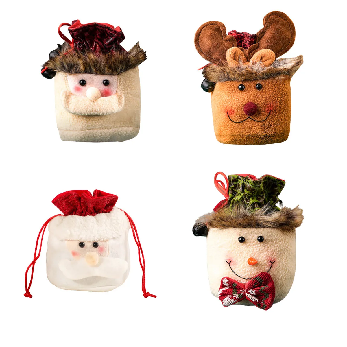 4pcs Christmas Gift Bags Drawstring Christmas Gift Doll Bag Candy Treat Bags