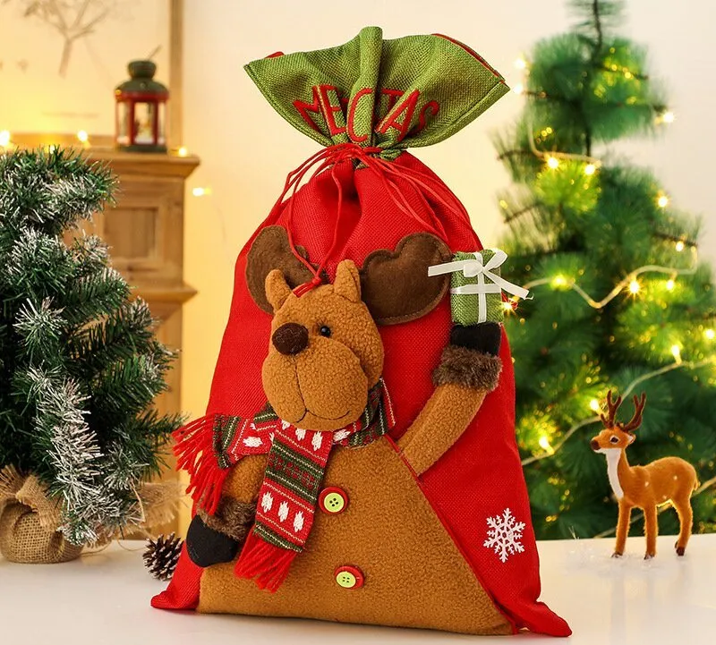 4pcs Christmas Gift Bags Drawstring Christmas Gift Doll Bag Candy Treat Bags