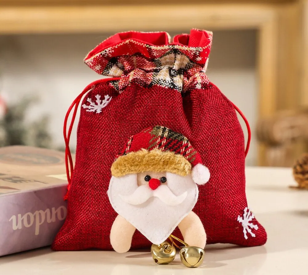 4pcs Christmas Gift Bags Drawstring Christmas Gift Doll Bag Candy Treat Bags