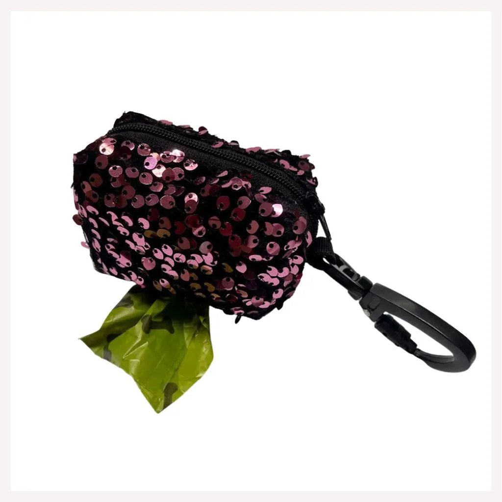 A a Pets' Sequins Dog Poo Bag Pouch Dispenser-Pink