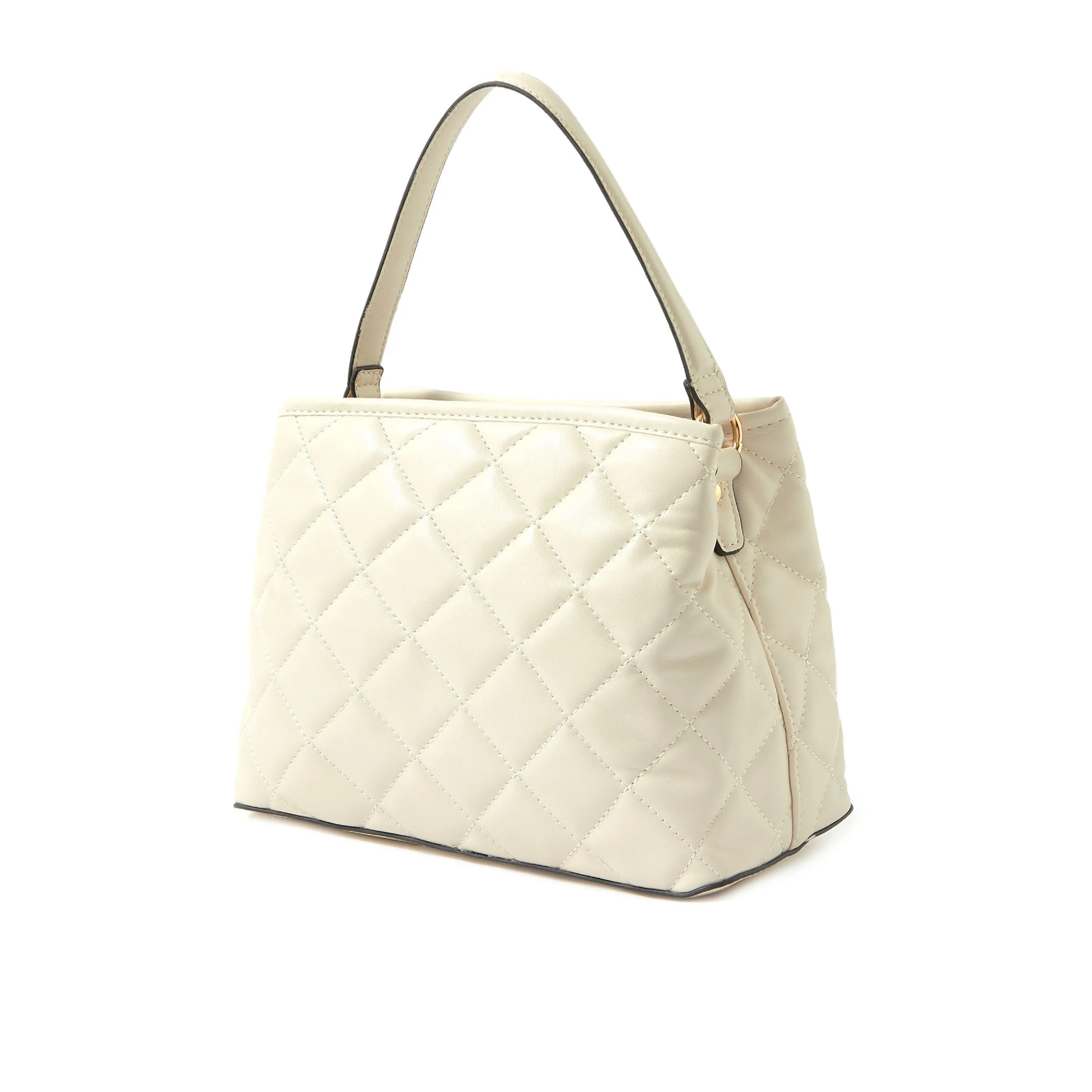 Accessorize London women's Faux Leather Cream Quilted Handheld Large Satchel bag