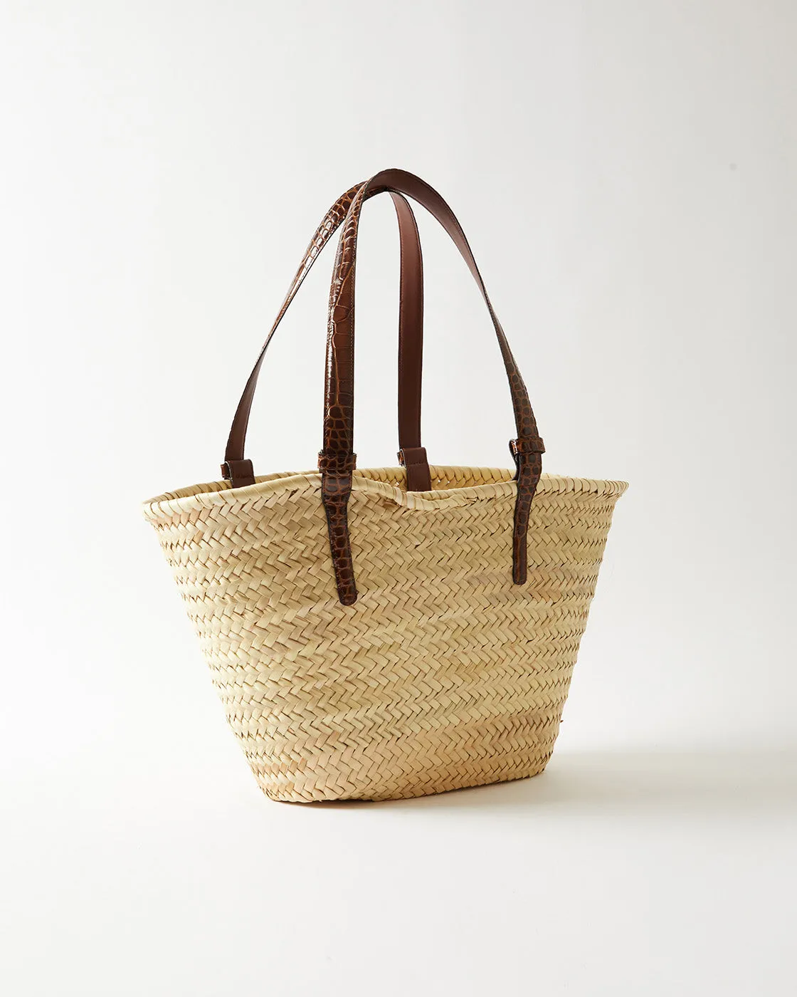 Basket Tote Leather Emboss Croc Brown