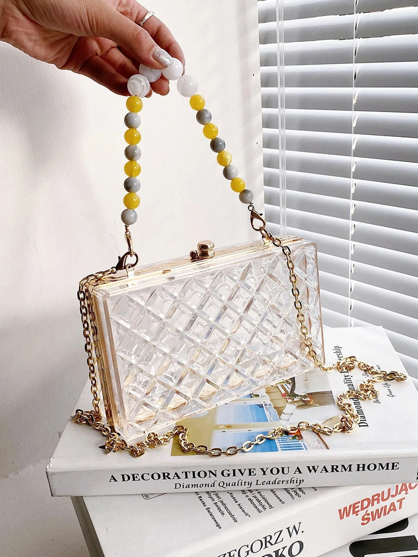 Beaded Decor Chain Box Bag