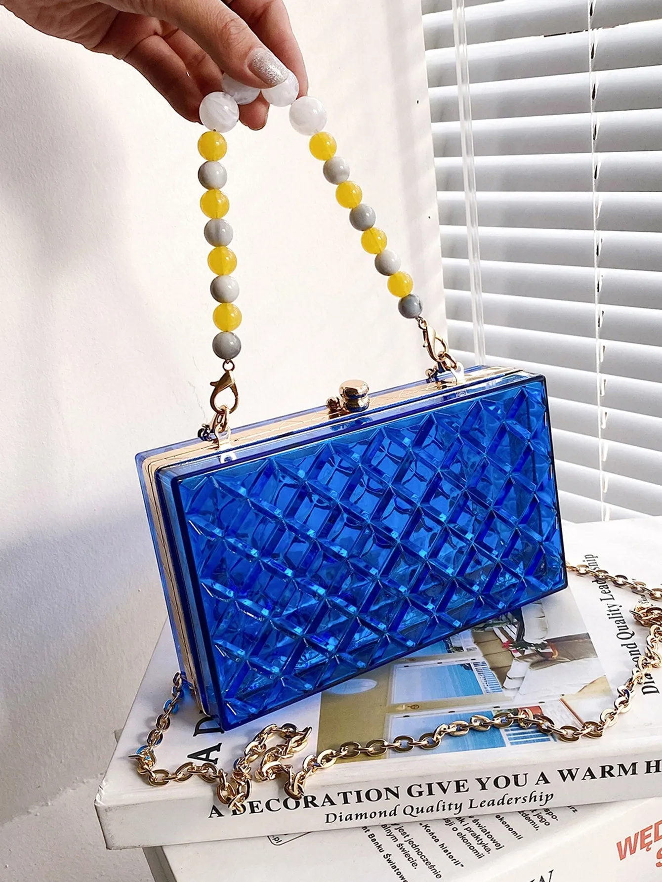 Beaded Decor Chain Box Bag