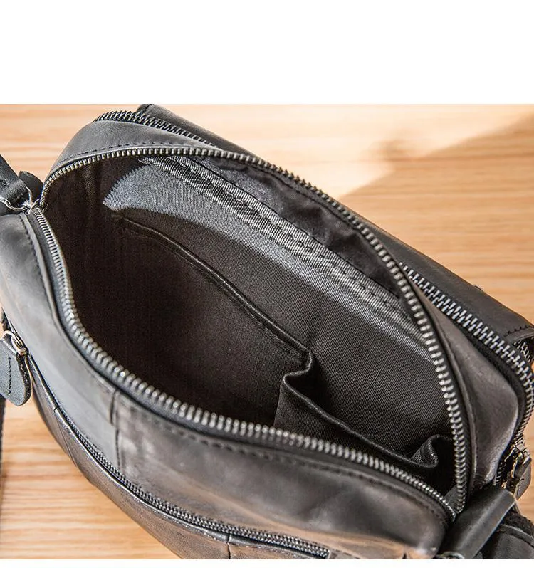 Black Cool Leather Mens Side Bag Postman Bag Small Black Messenger Bags Courier Bag for Men