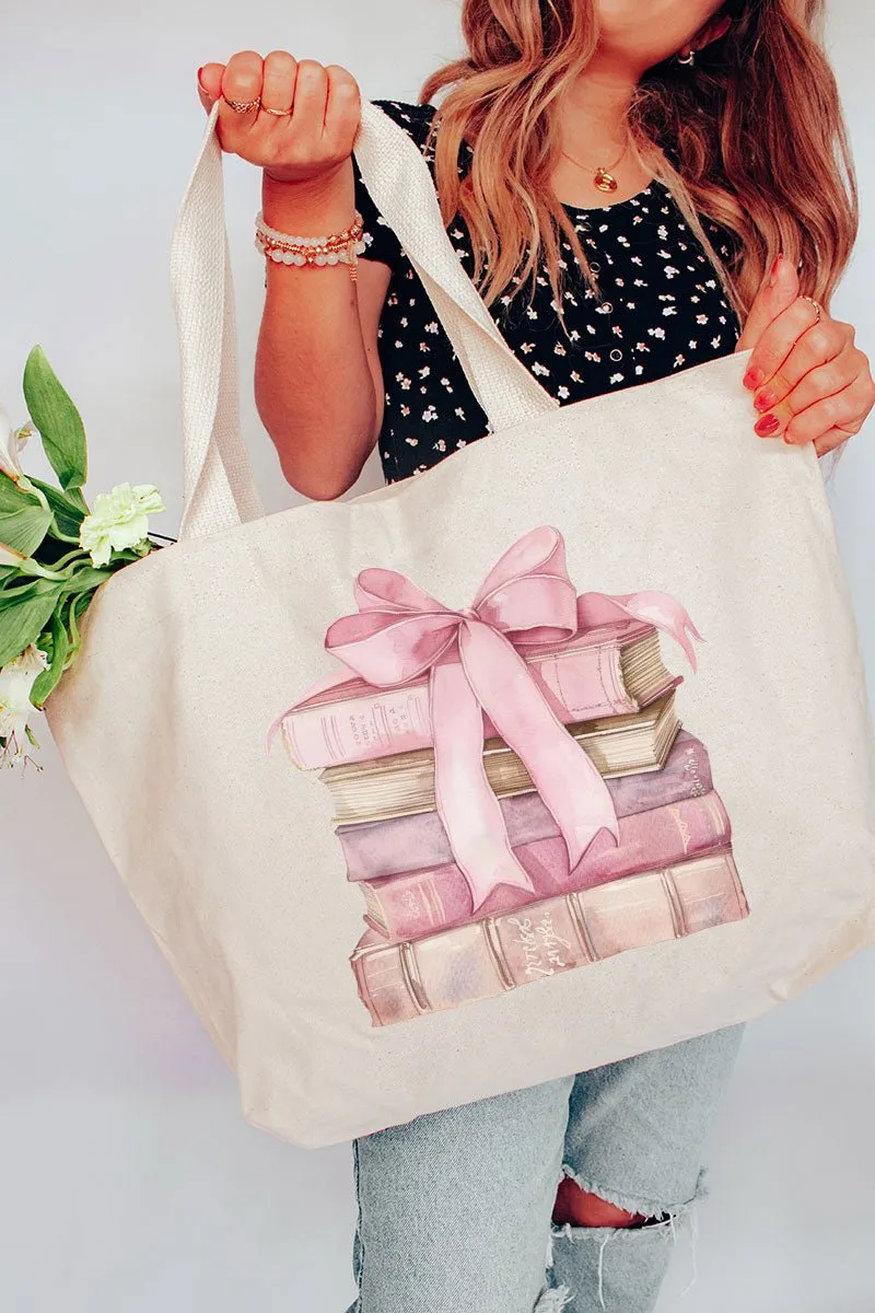 Book Club Girly Canvas Jumbo Tote