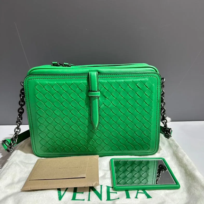 Bottega Veneta Green Intrecciato Leather Shoulder Bag Medium Size