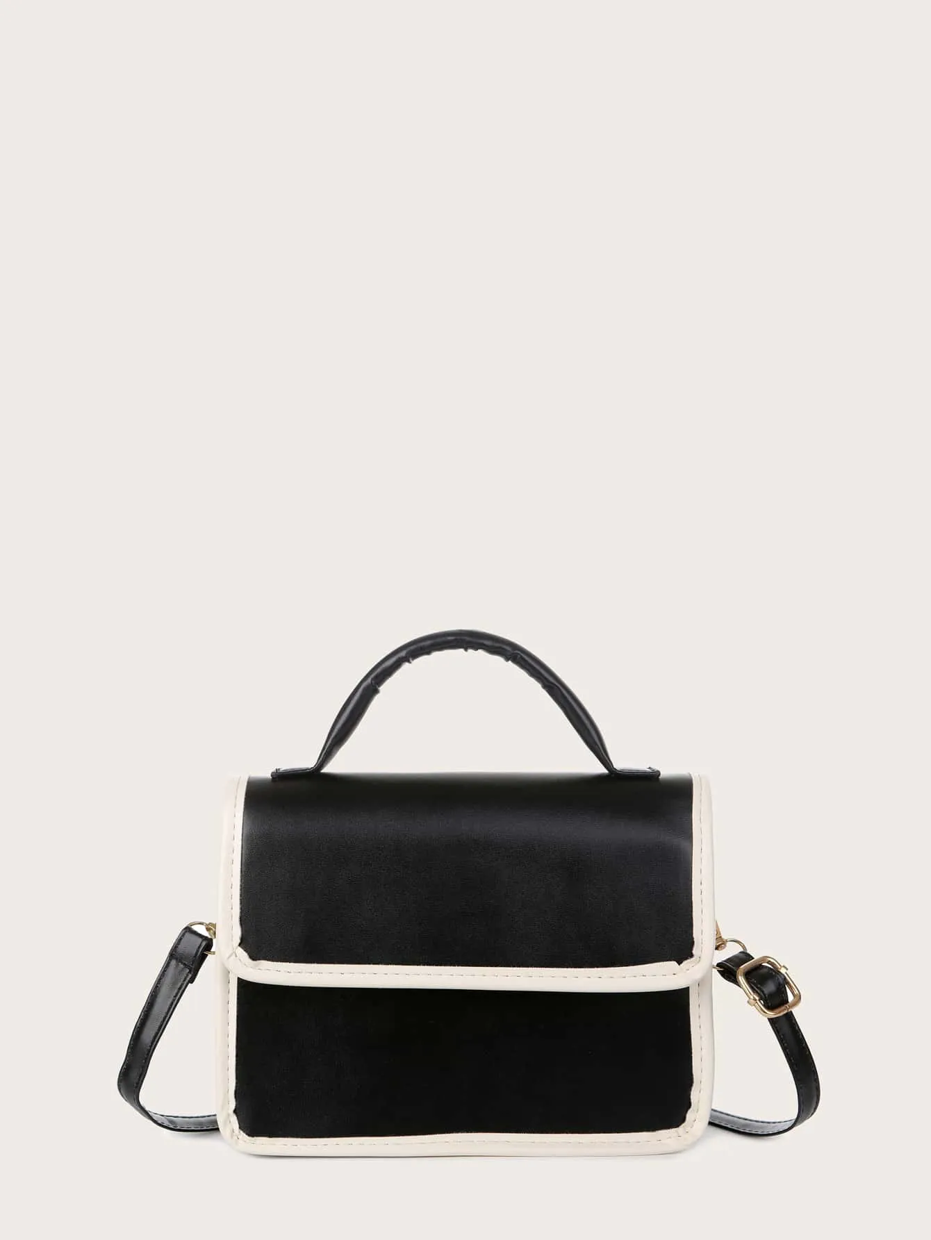 Contrast Binding Flap Satchel Bag