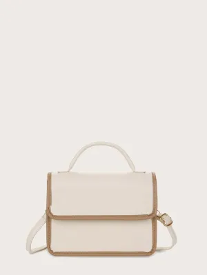 Contrast Binding Flap Satchel Bag