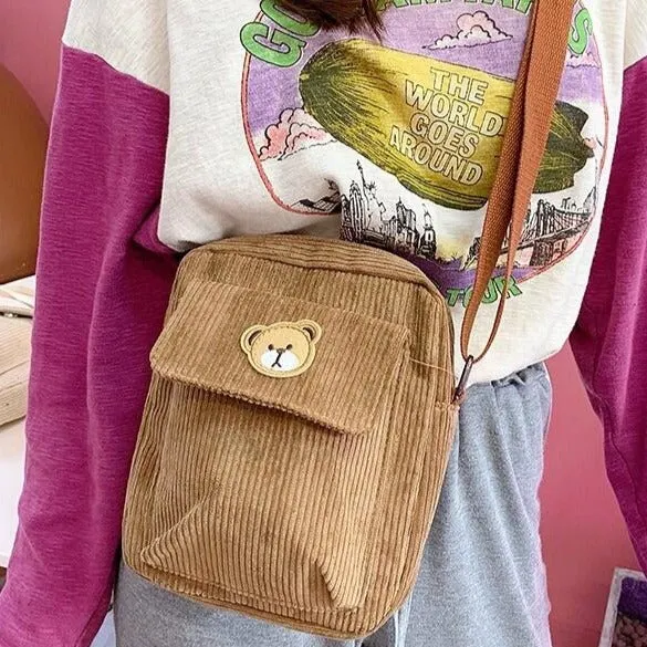 Cute Brown Bear Corduroy Bags