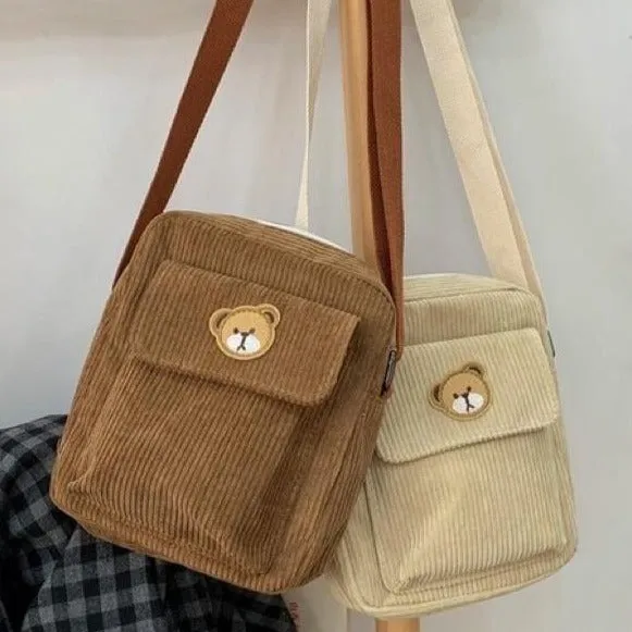 Cute Brown Bear Corduroy Bags