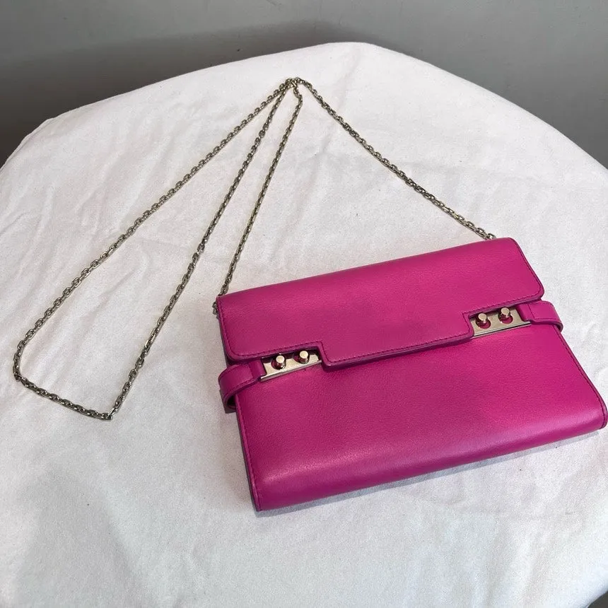 Delvaux Pink Leather Chain WOC Bag