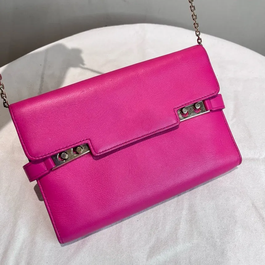 Delvaux Pink Leather Chain WOC Bag