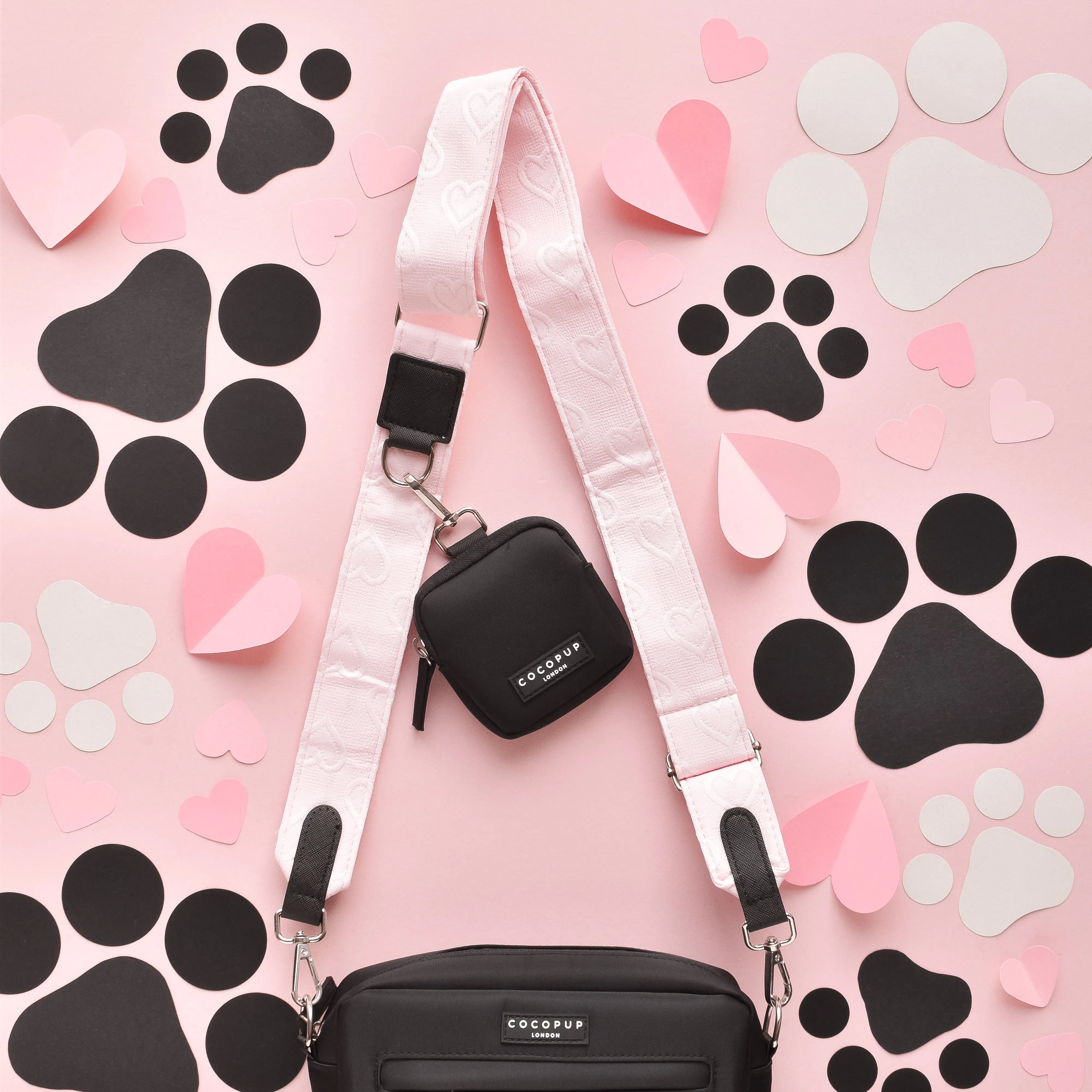 Dog Walking Black Bag Bundle - Baby Pink Heart