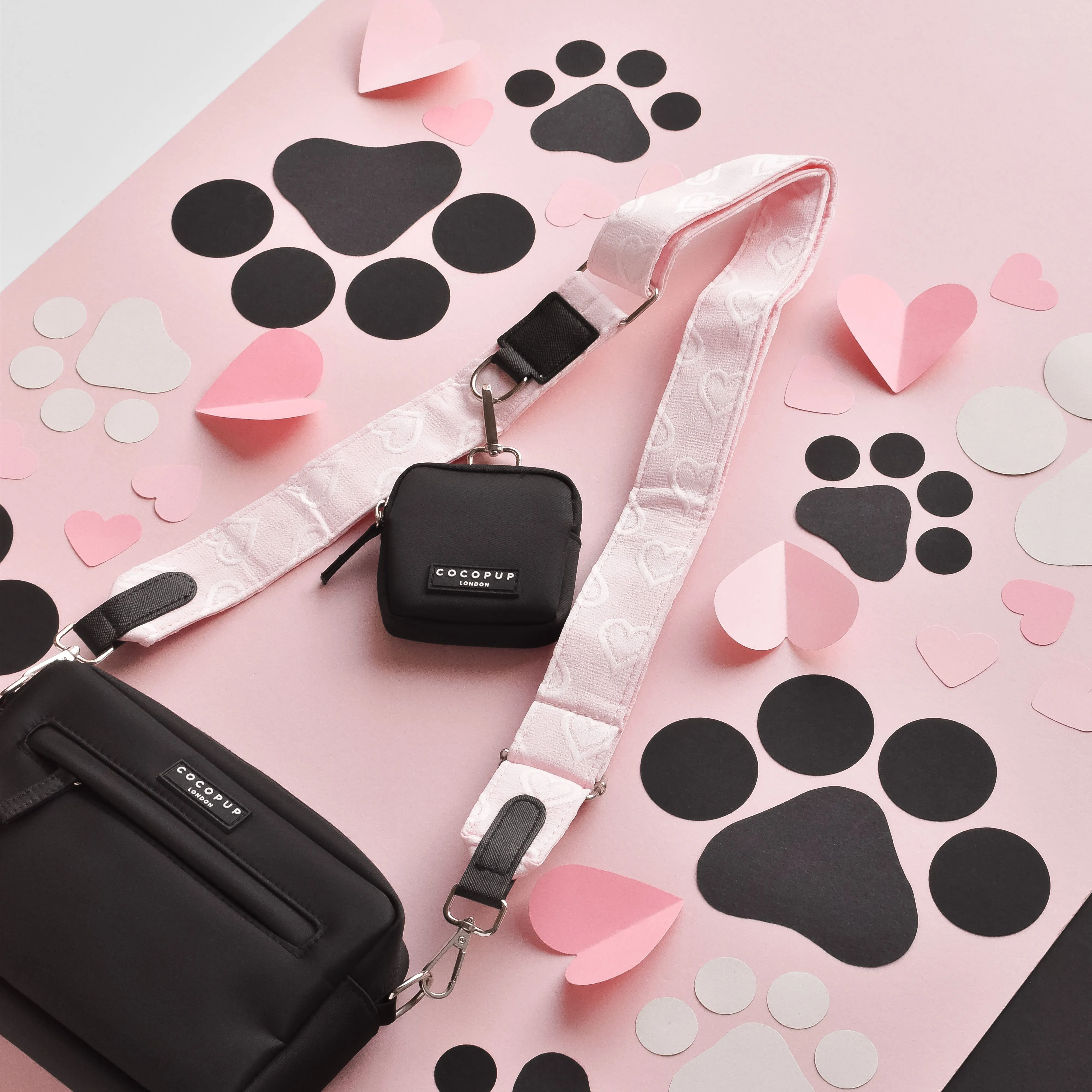 Dog Walking Black Bag Bundle - Baby Pink Heart