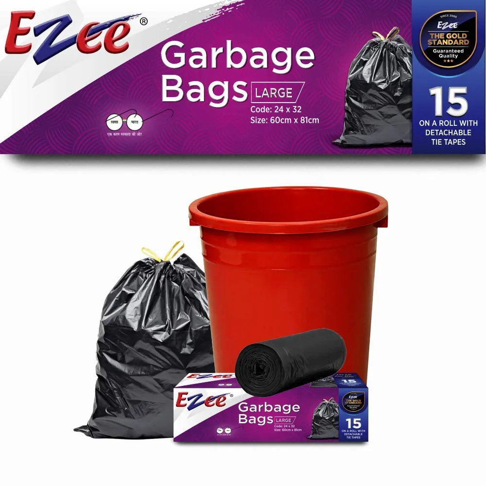 Ezee Garbage Trash Bag for Dustbin | 45 Pcs | Large 24 X 32 Inches | 15 Pcs x Pack of 3