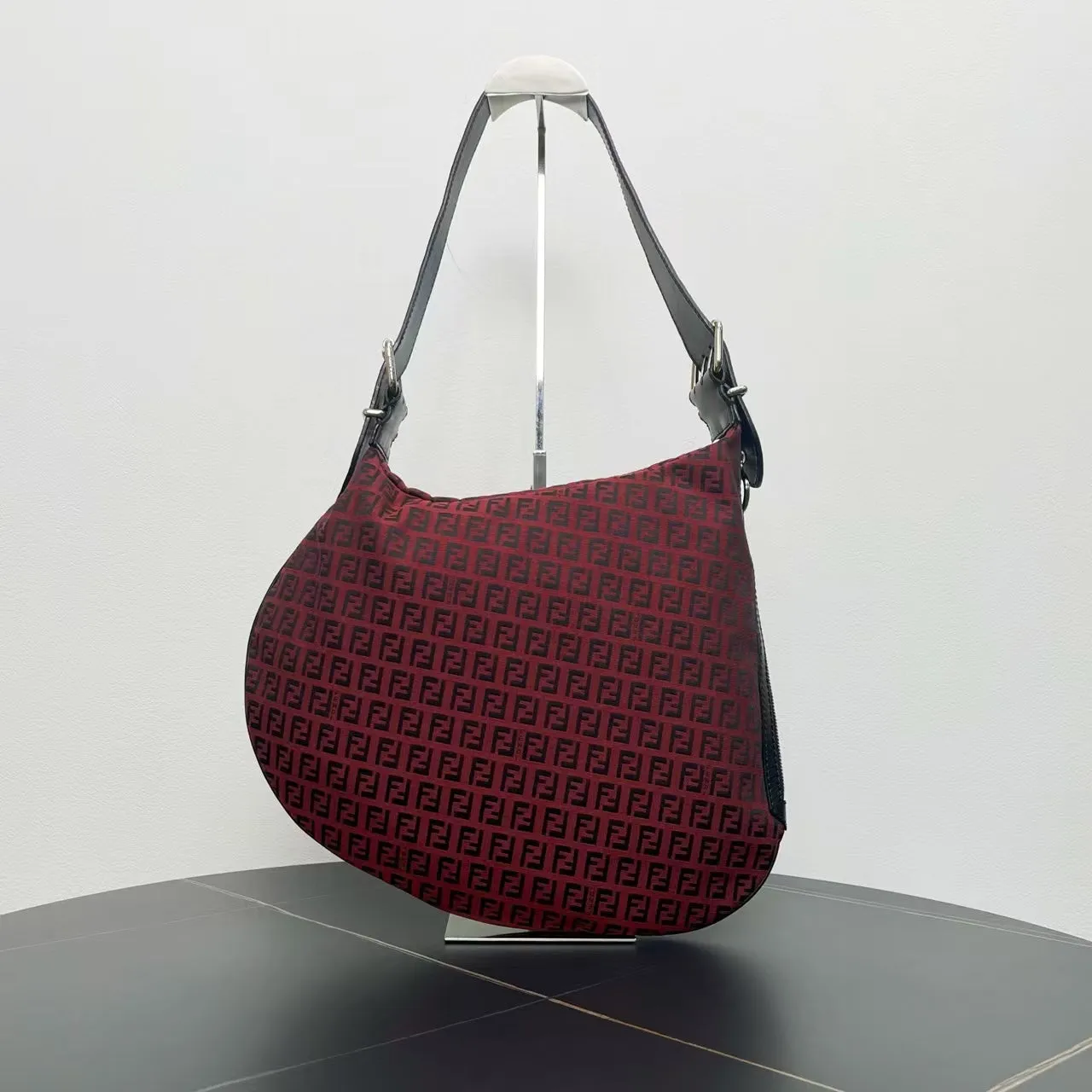 Fendi Zucca Burgundy Fabric Shoulder Bag Medium