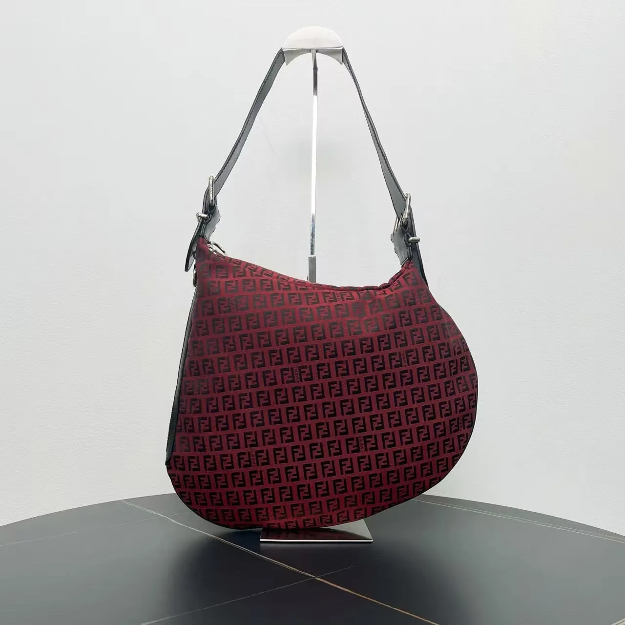 Fendi Zucca Burgundy Fabric Shoulder Bag Medium