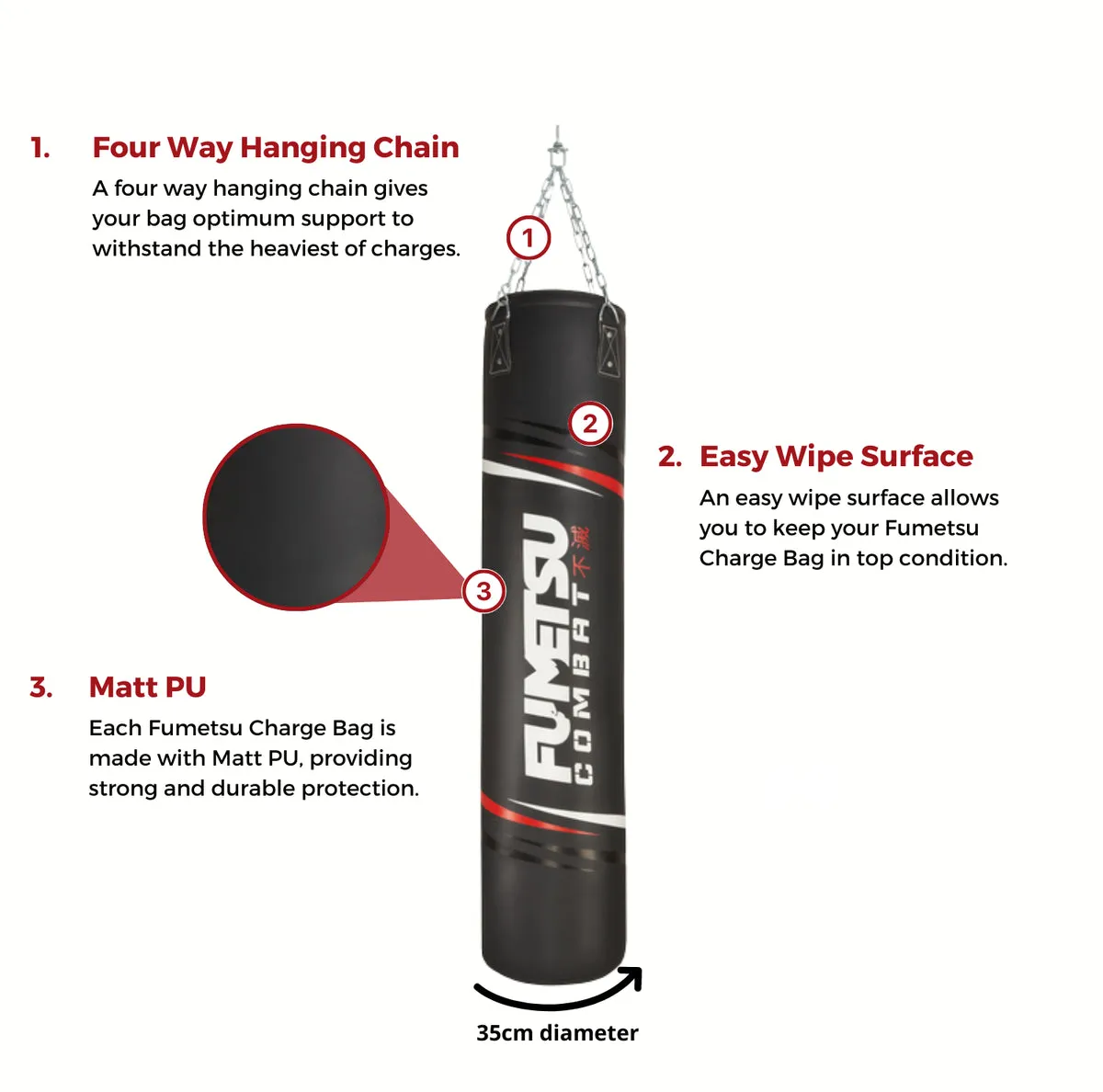 Fumetsu Charge 5ft Punch Bag Black/White/Red