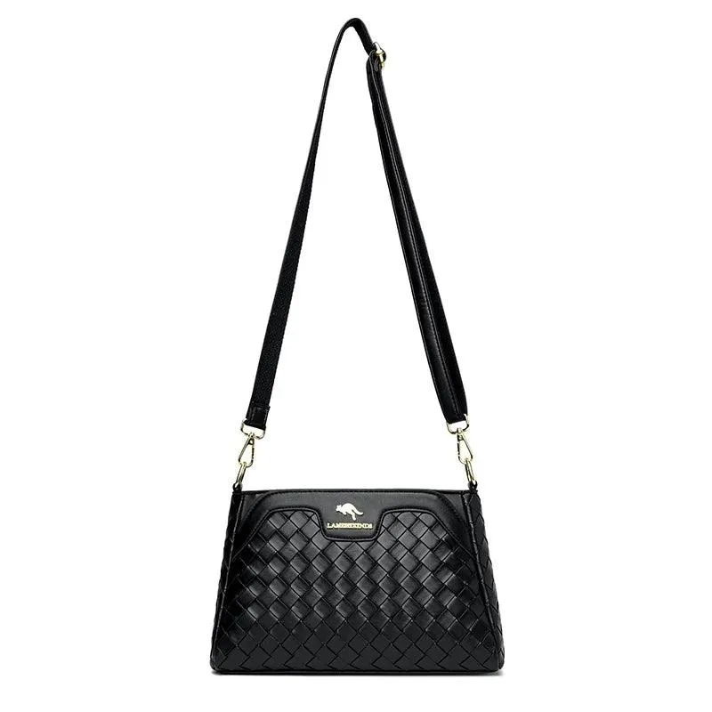 Genuine Leather Crossbody Bags Women Small Woven Diamond