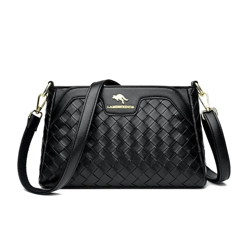 Genuine Leather Crossbody Bags Women Small Woven Diamond