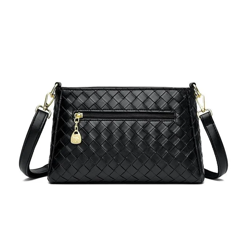 Genuine Leather Crossbody Bags Women Small Woven Diamond