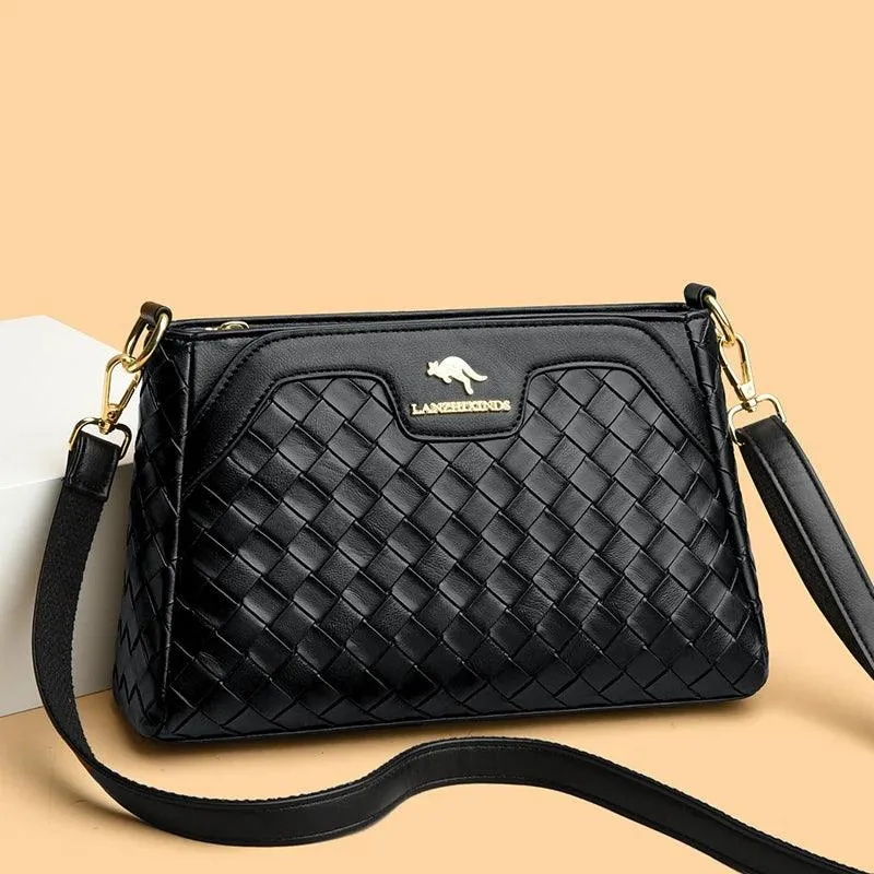 Genuine Leather Crossbody Bags Women Small Woven Diamond