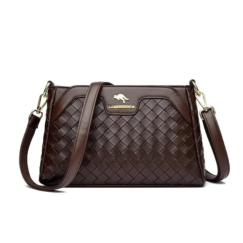 Genuine Leather Crossbody Bags Women Small Woven Diamond