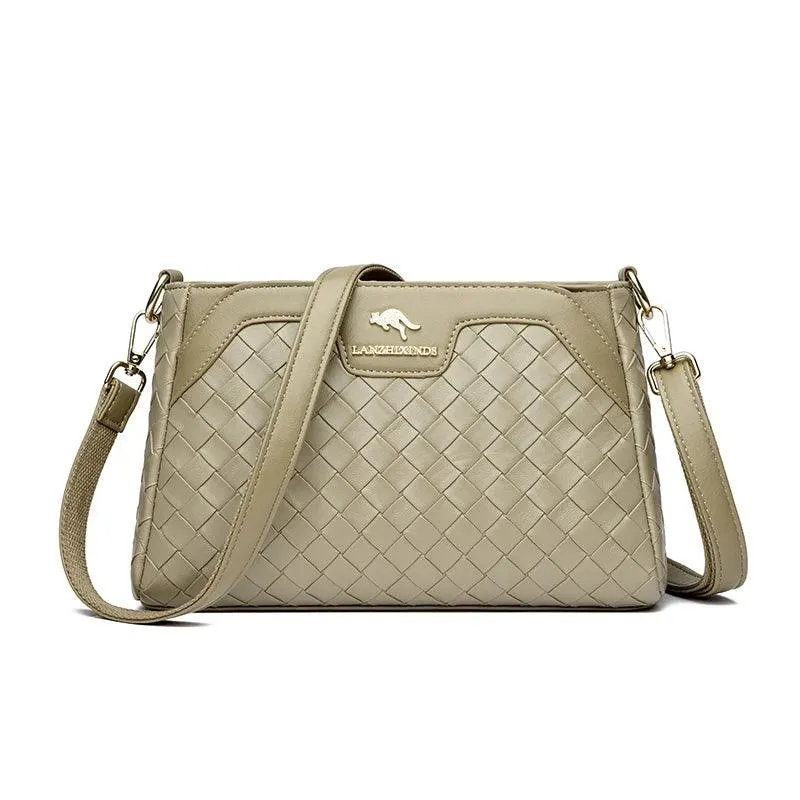 Genuine Leather Crossbody Bags Women Small Woven Diamond