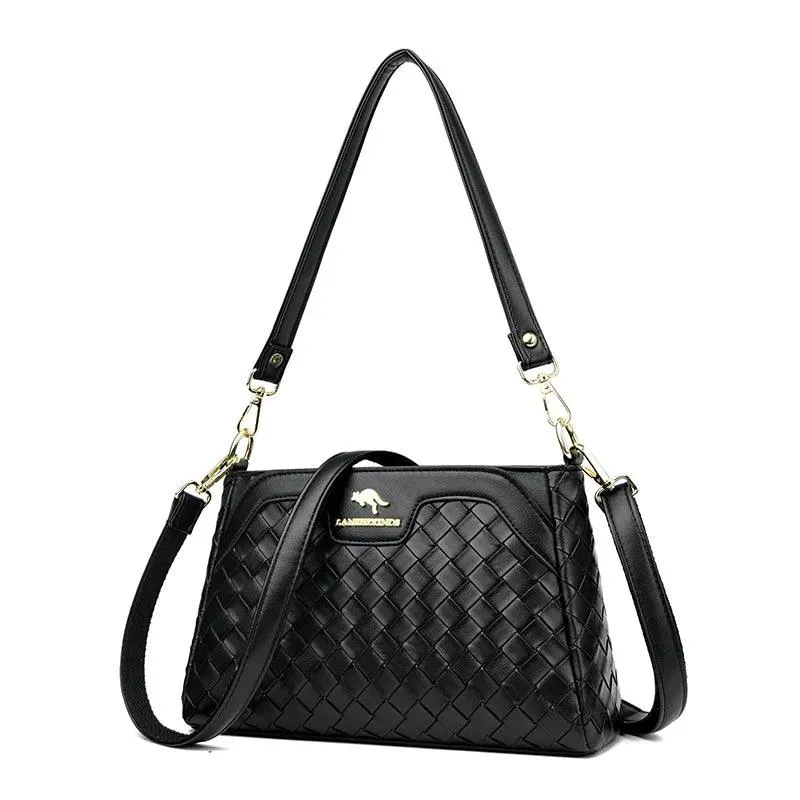 Genuine Leather Crossbody Bags Women Small Woven Diamond