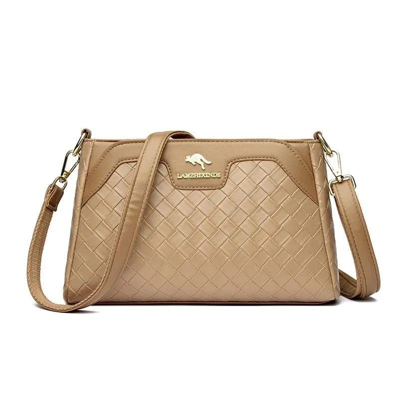 Genuine Leather Crossbody Bags Women Small Woven Diamond