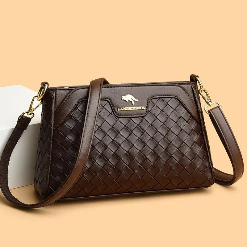 Genuine Leather Crossbody Bags Women Small Woven Diamond