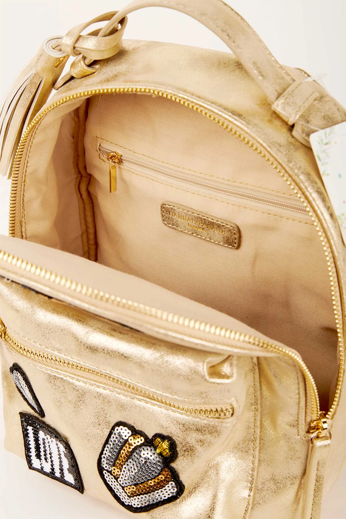 Girls Gold Faux Suede Backpack