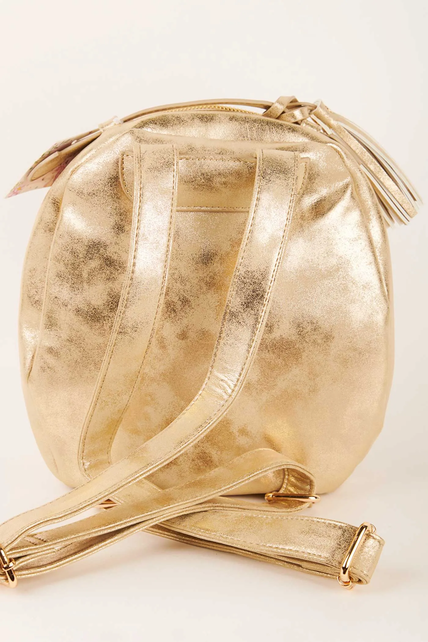 Girls Gold Faux Suede Backpack