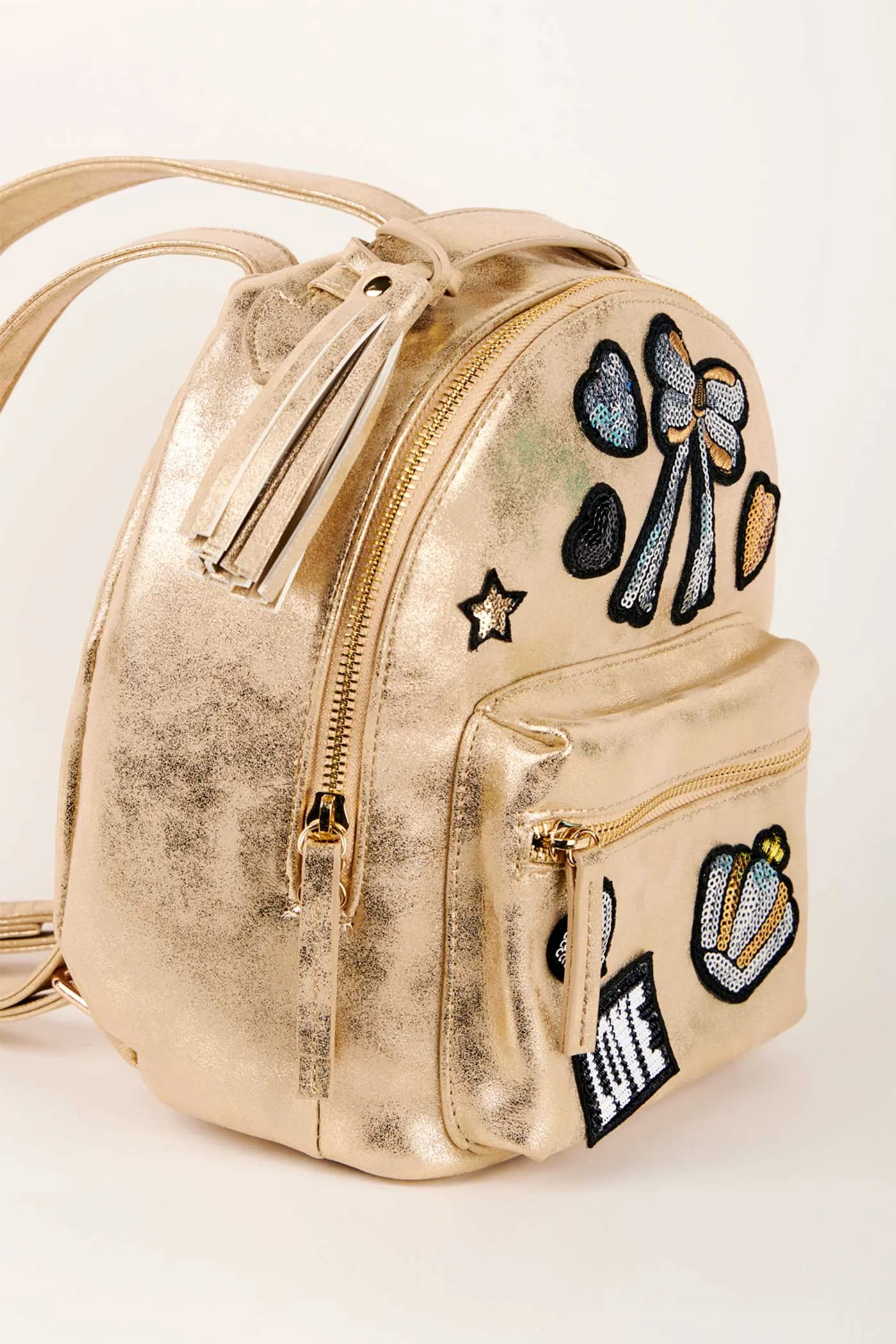 Girls Gold Faux Suede Backpack