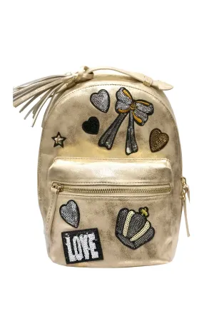 Girls Gold Faux Suede Backpack