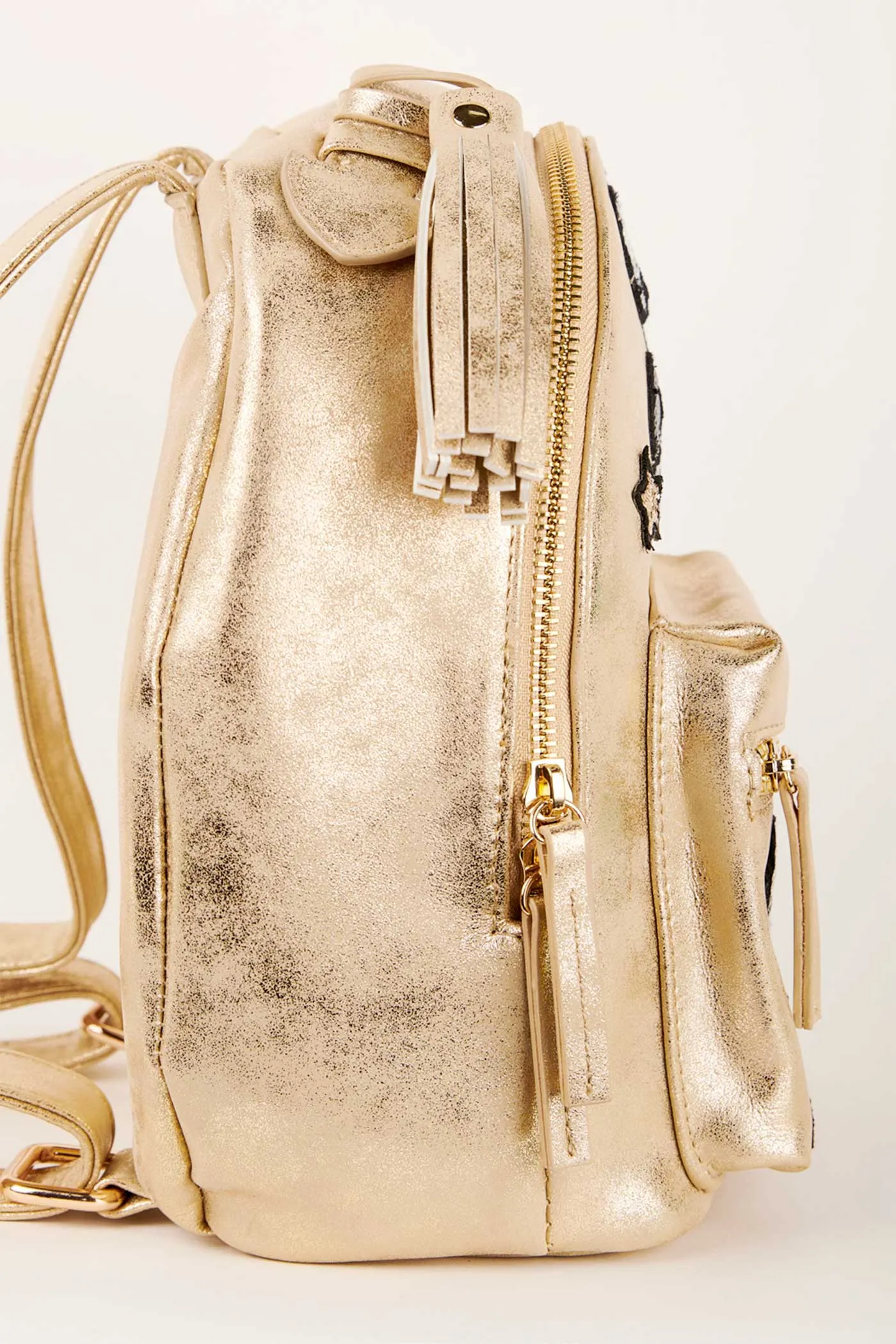 Girls Gold Faux Suede Backpack