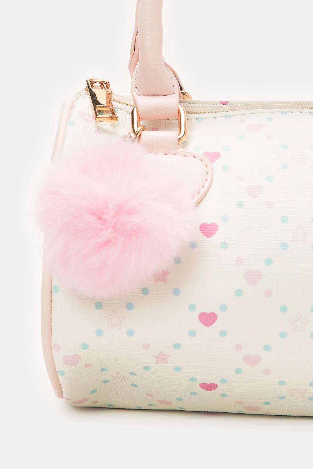 Girls White And Pink Printed Crossbody Bags