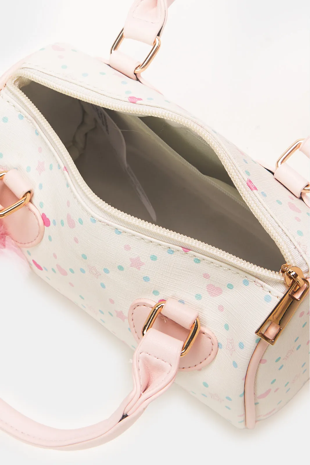 Girls White And Pink Printed Crossbody Bags