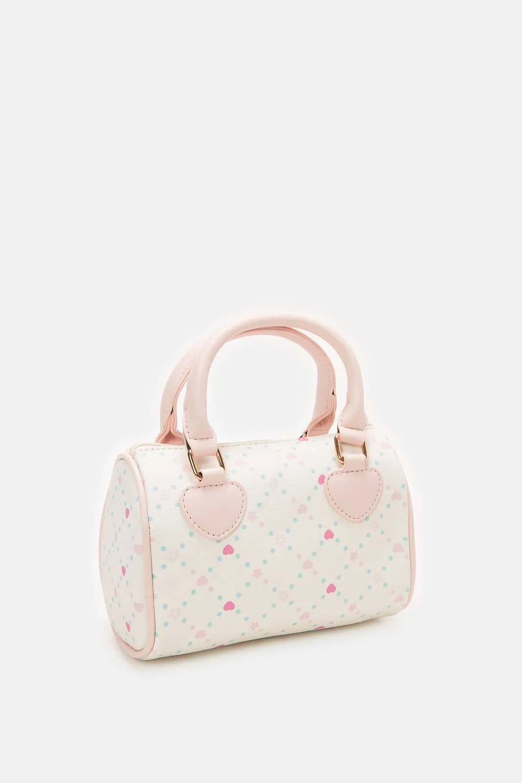 Girls White And Pink Printed Crossbody Bags