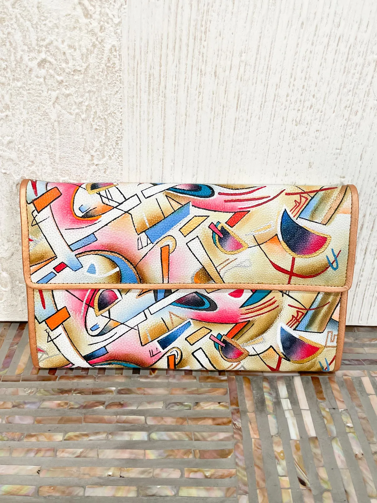 Large Convertible Clutch, Multi Abstract