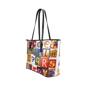 Large Leather Tote Shoulder Bag - White Alphabet Pattern B3558224